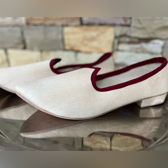 Red cream linen Jutti/Mojri Indian Punjabi Wedding Slippers shoes size 11 - Picture 4 of 8